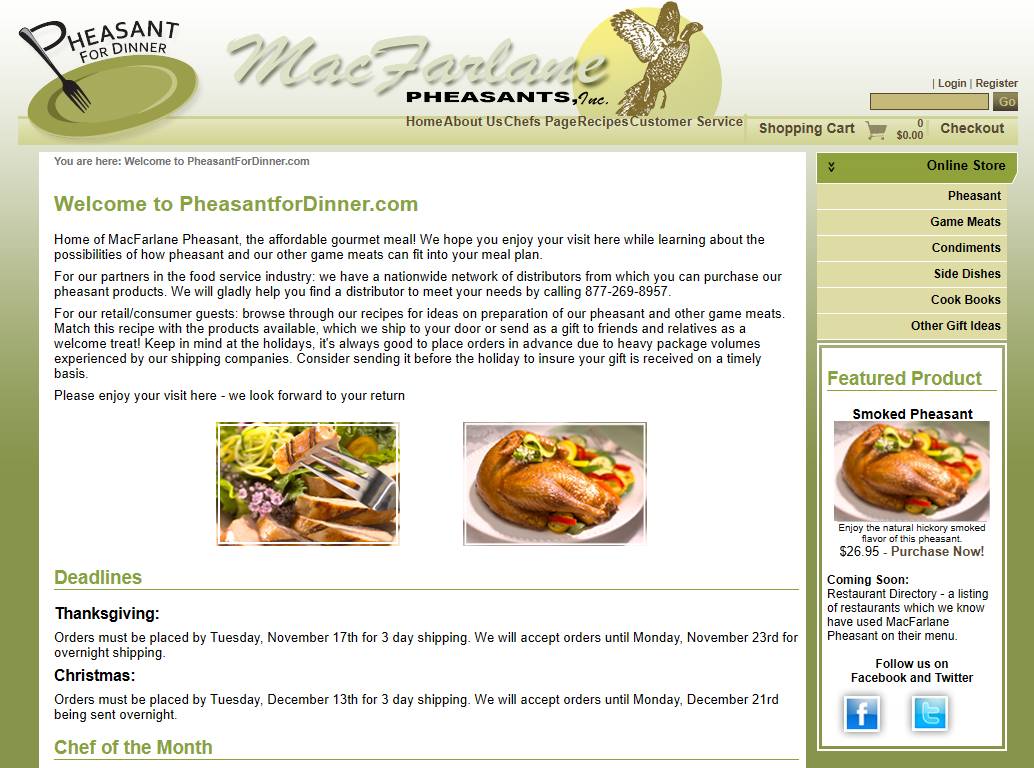 pheasant for dinner site